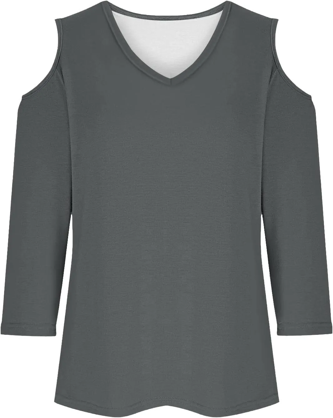 Womens V Neck Cold Shoulder 3/4 Sleeve Tops Casual Shirt Dressy Blouse Trendy Tshirts Gifts for Her Fashion Cothes Tee