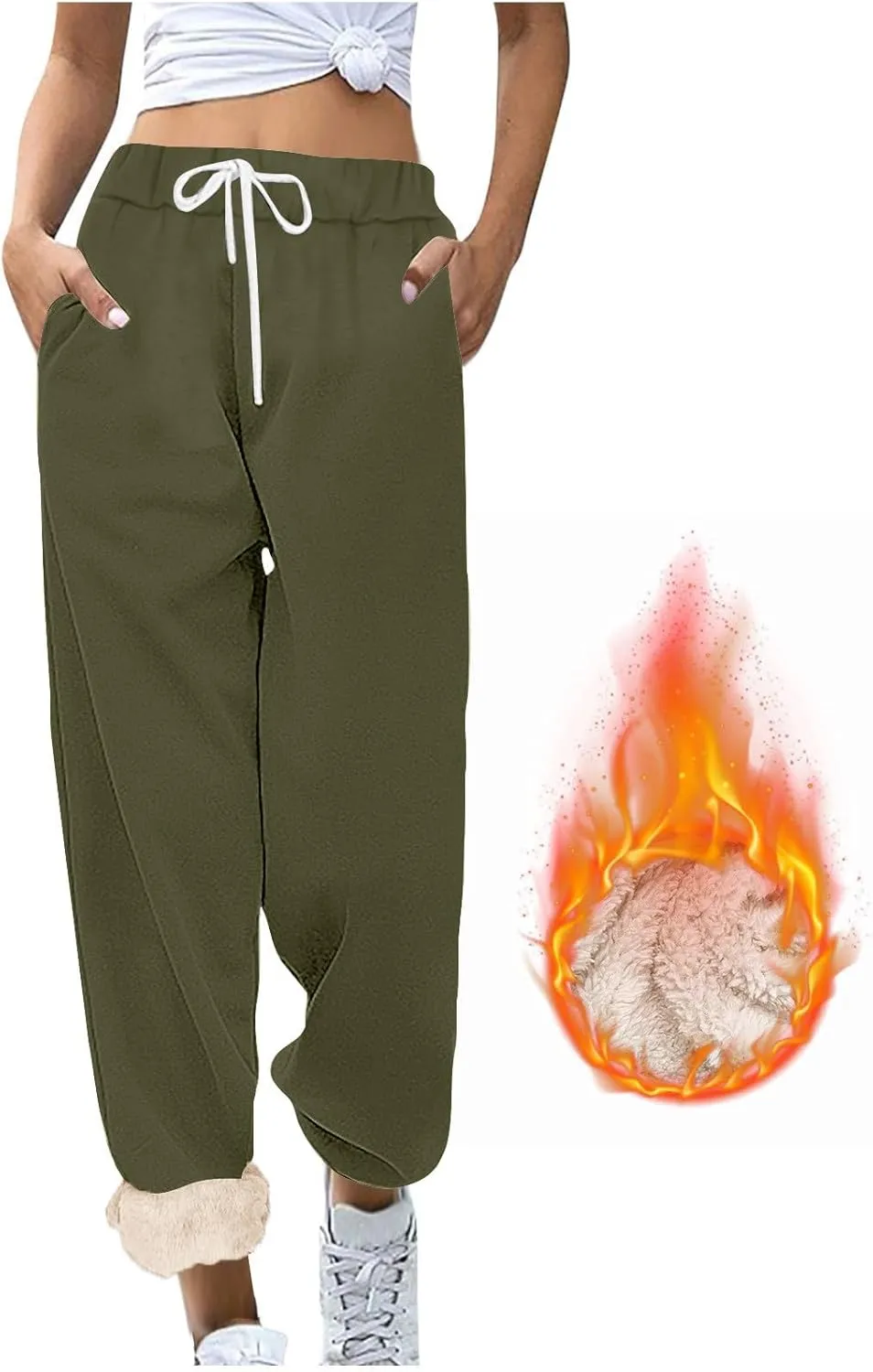 Womens Warm Sherpa Lined Sweatpants Drawstring Elastic Fleece Joggers Pants Comfy Athletic Pants with Pockets
