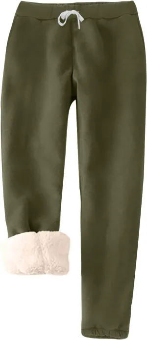 Womens Warm Sherpa Lined Sweatpants Drawstring Elastic Fleece Joggers Pants Comfy Athletic Pants with Pockets