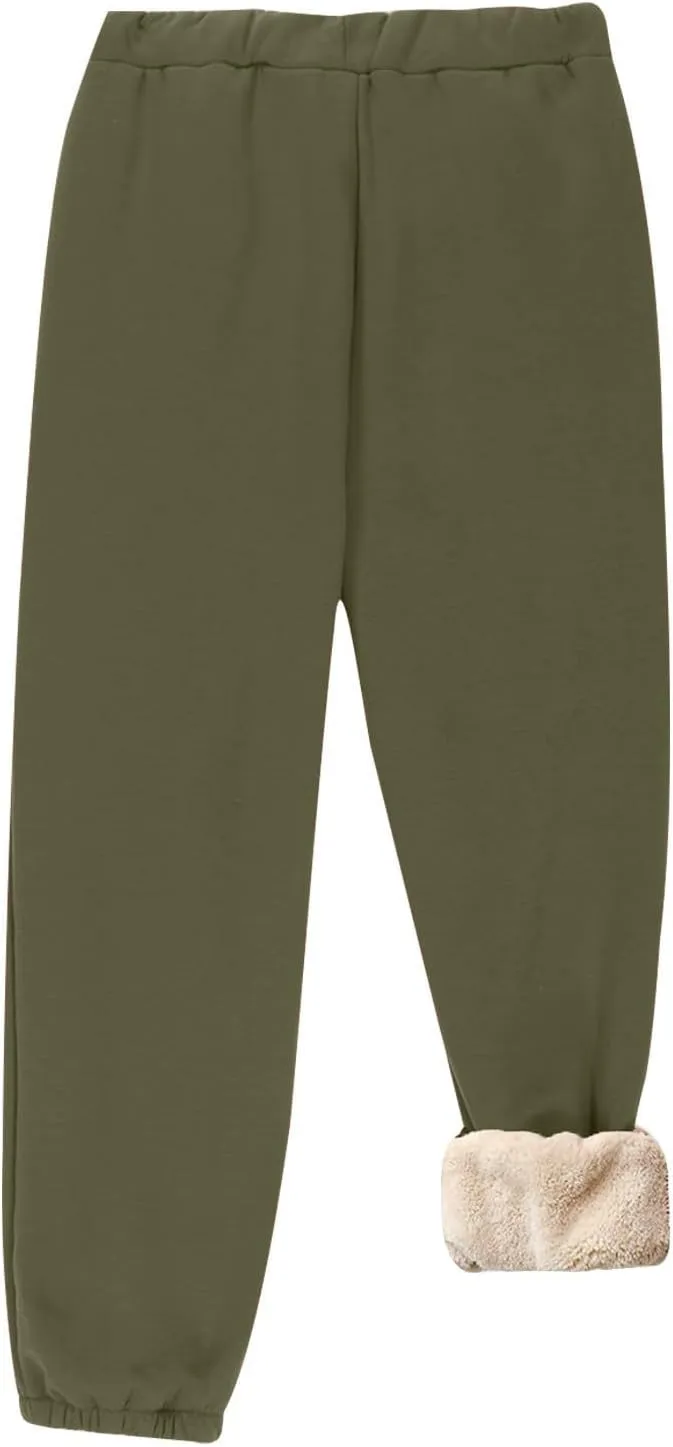 Womens Warm Sherpa Lined Sweatpants Drawstring Elastic Fleece Joggers Pants Comfy Athletic Pants with Pockets