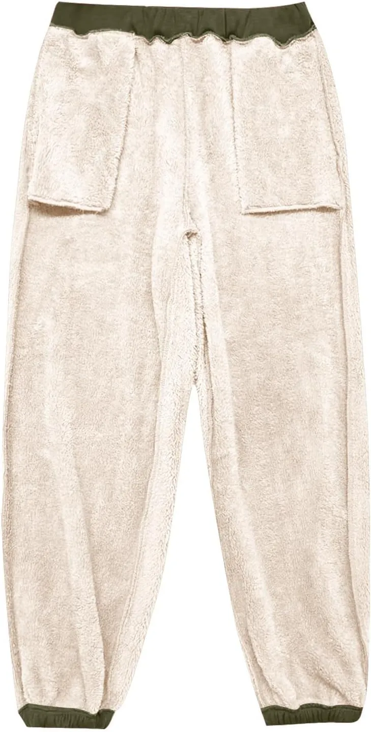 Womens Warm Sherpa Lined Sweatpants Drawstring Elastic Fleece Joggers Pants Comfy Athletic Pants with Pockets