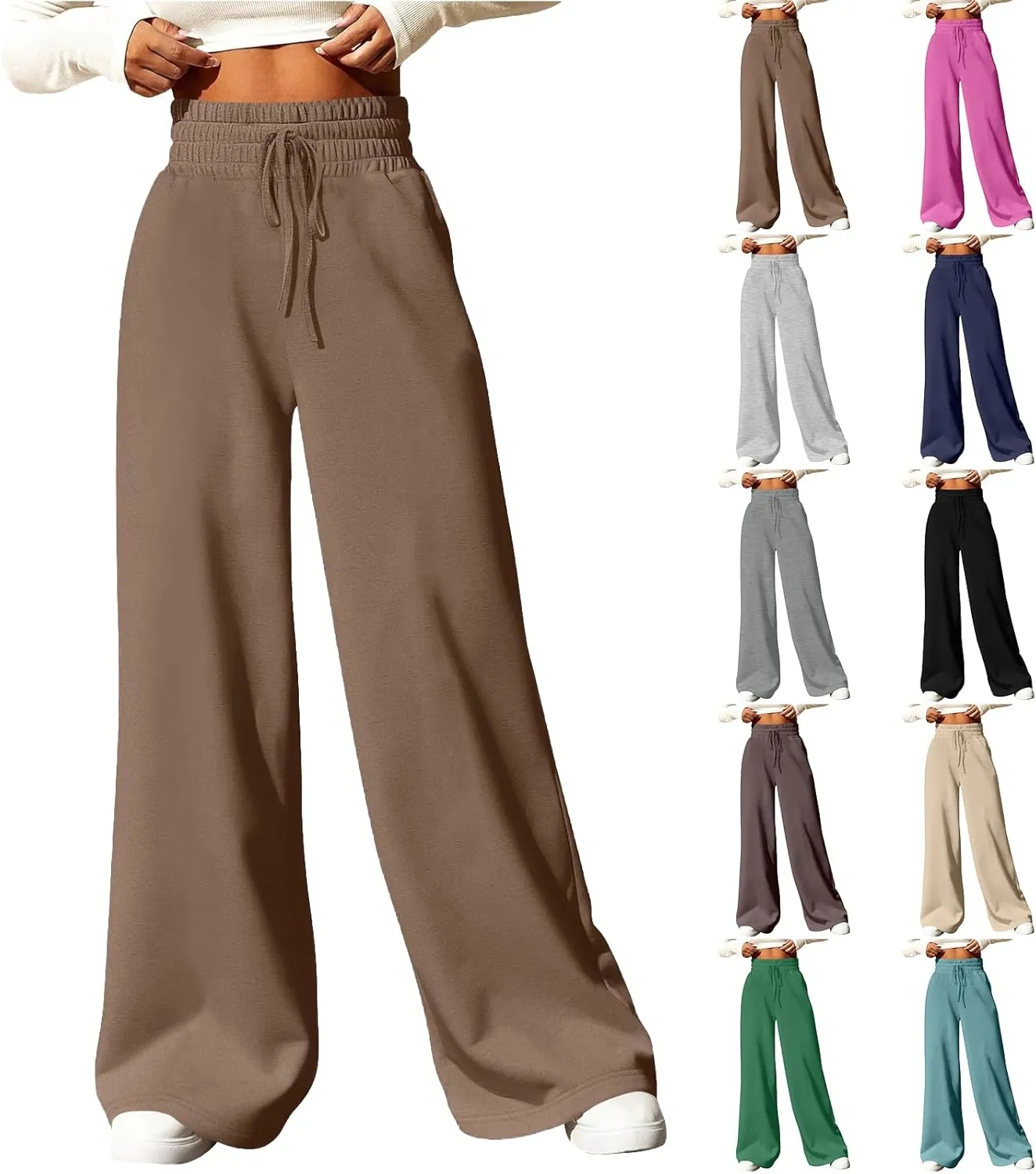 Womens Wide Leg Pants Baggy Drawstring High Waisted Sweatpants Oversized Casual Comfy Joggers with Pockets