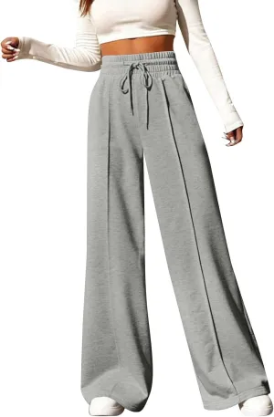 Womens Wide Leg Sweatpants Baggy Lounge Pants with Pockets Casual Comfy Drawstring High Waisted Fleece Joggers