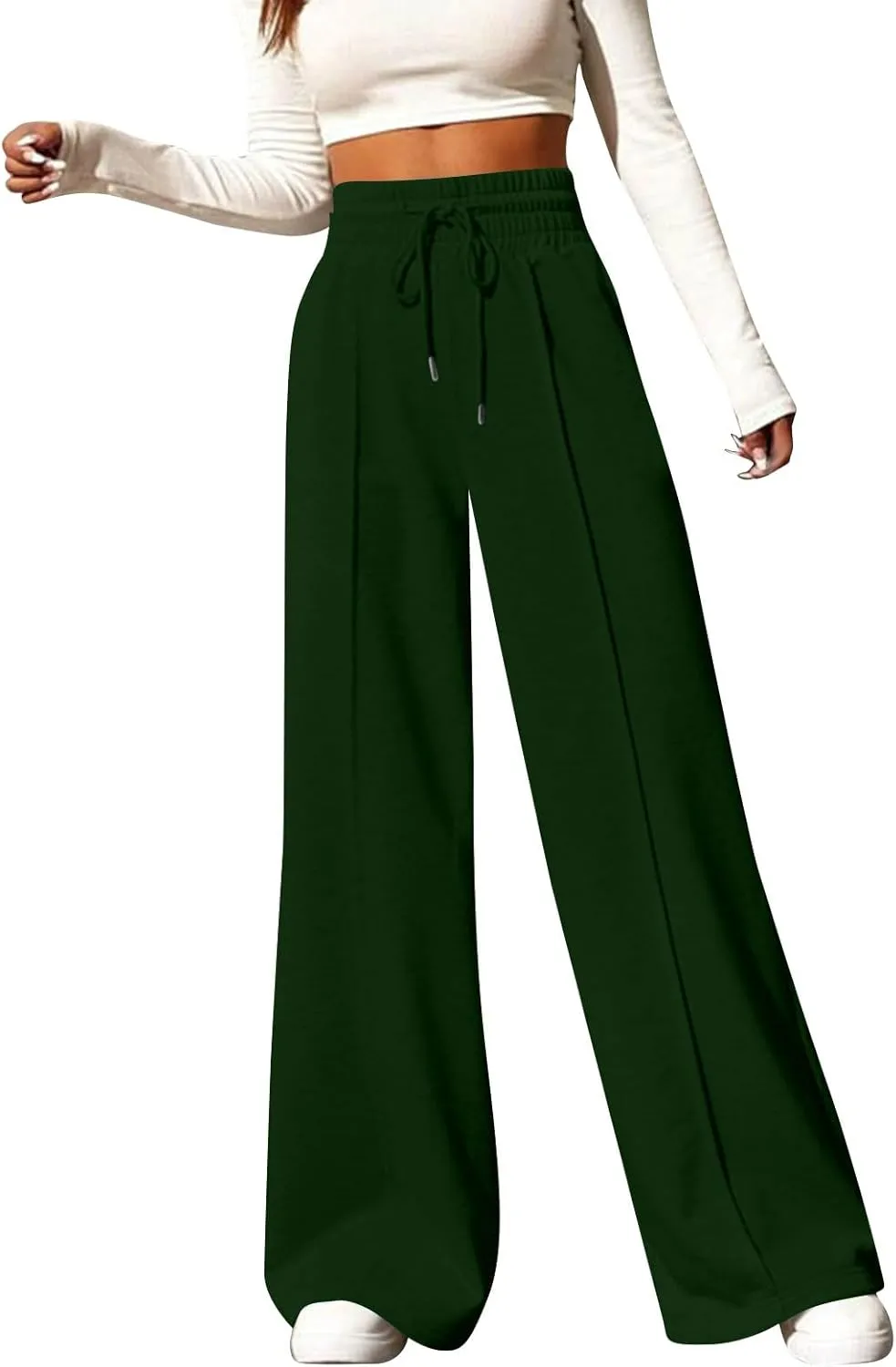 Womens Wide Leg Sweatpants Baggy Lounge Pants with Pockets Casual Comfy Drawstring High Waisted Fleece Joggers
