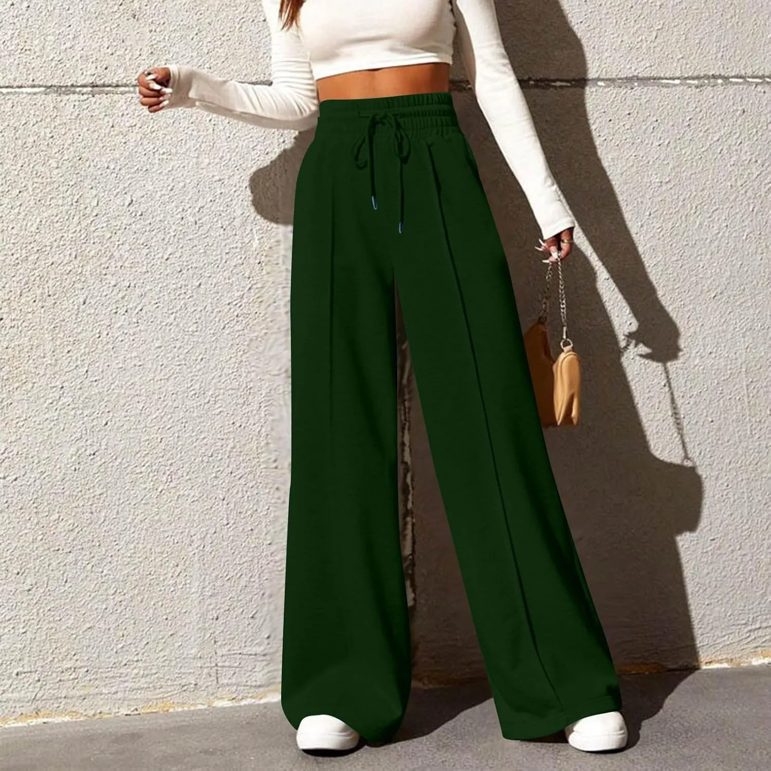 Womens Wide Leg Sweatpants Baggy Lounge Pants with Pockets Casual Comfy Drawstring High Waisted Fleece Joggers