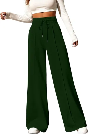 Womens Wide Leg Sweatpants Baggy Lounge Pants with Pockets Casual Comfy Drawstring High Waisted Fleece Joggers