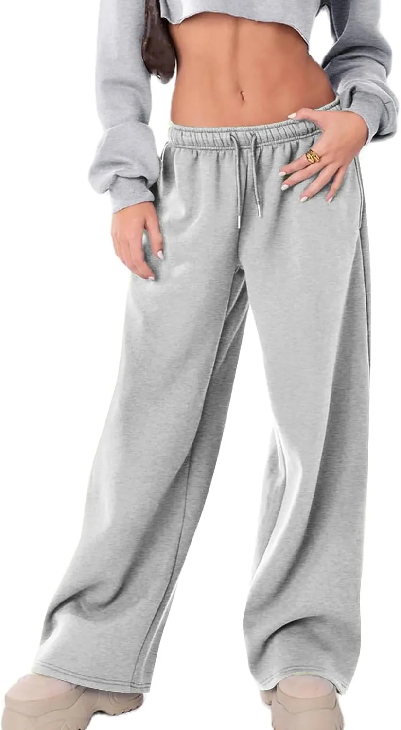 Womens Wide Leg Sweatpants Casual Comfy Drawstring Low Rise Lounge Pants Baggy Fleece Joggers with Pockets