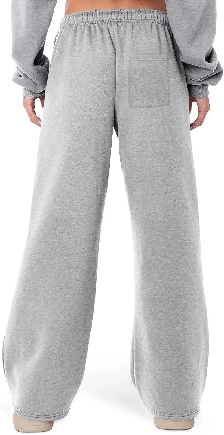 Womens Wide Leg Sweatpants Casual Comfy Drawstring Low Rise Lounge Pants Baggy Fleece Joggers with Pockets