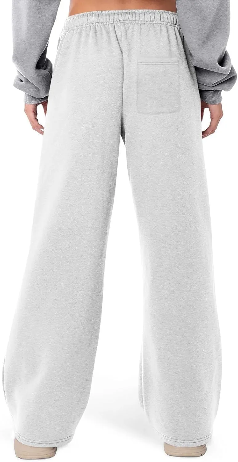 Womens Wide Leg Sweatpants Casual Comfy Drawstring Low Rise Lounge Pants Baggy Fleece Joggers with Pockets