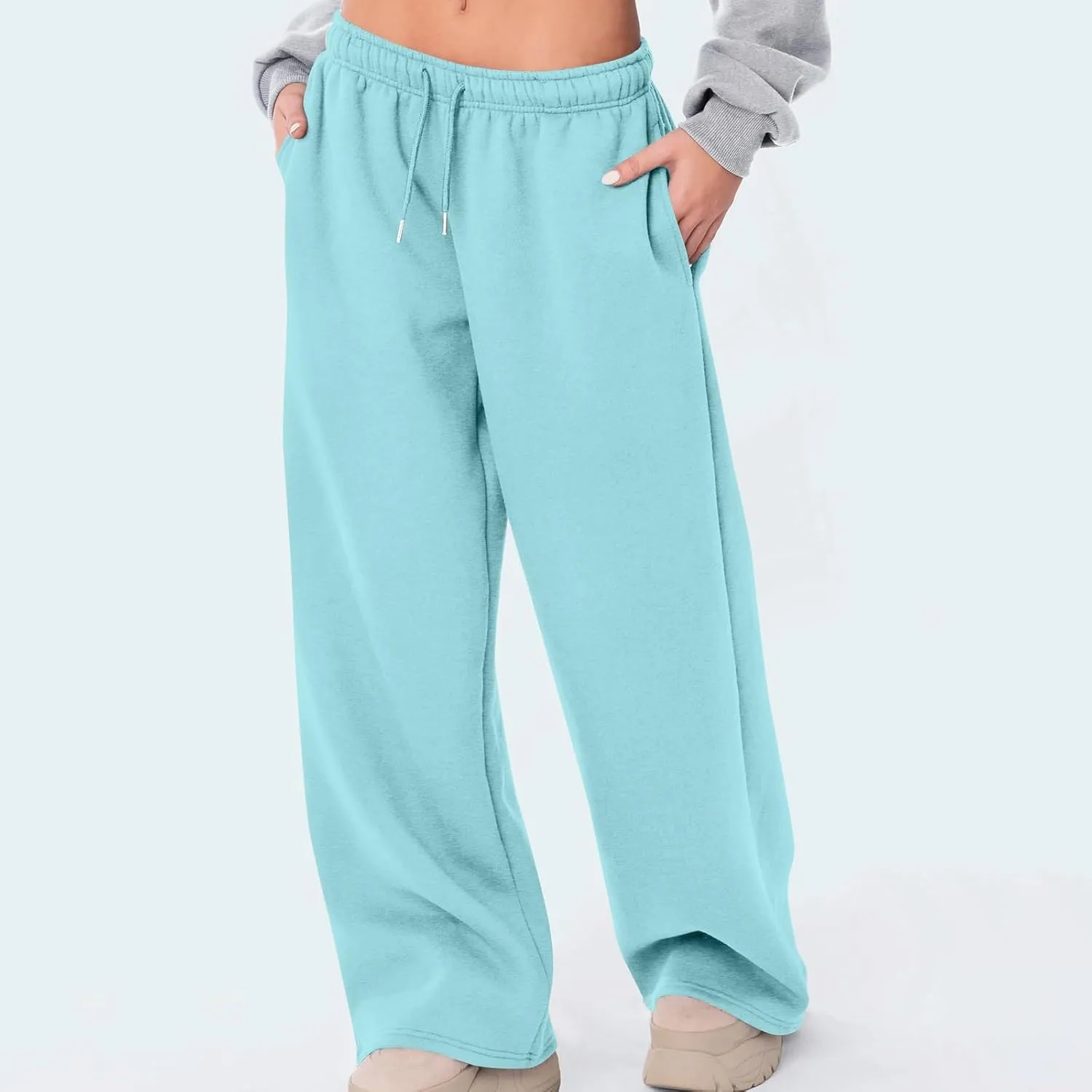 Womens Wide Leg Sweatpants Casual Comfy Drawstring Low Rise Lounge Pants Baggy Fleece Joggers with Pockets