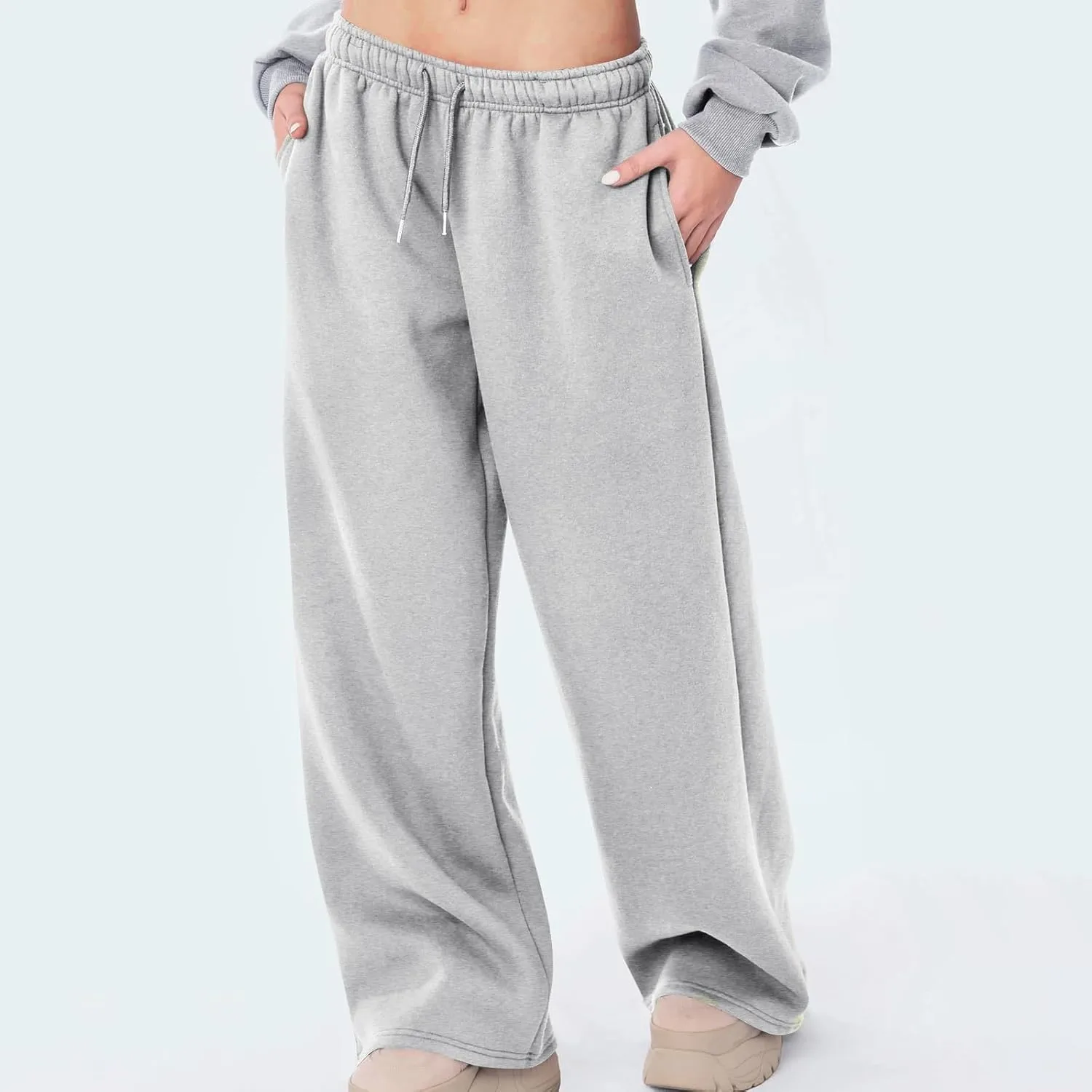 Womens Wide Leg Sweatpants Casual Comfy Drawstring Low Rise Lounge Pants Baggy Fleece Joggers with Pockets