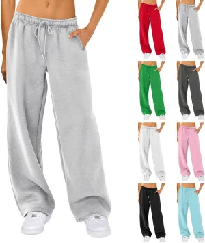 Womens Wide Leg Sweatpants Casual Comfy Drawstring Low Rise Lounge Pants Baggy Fleece Joggers with Pockets