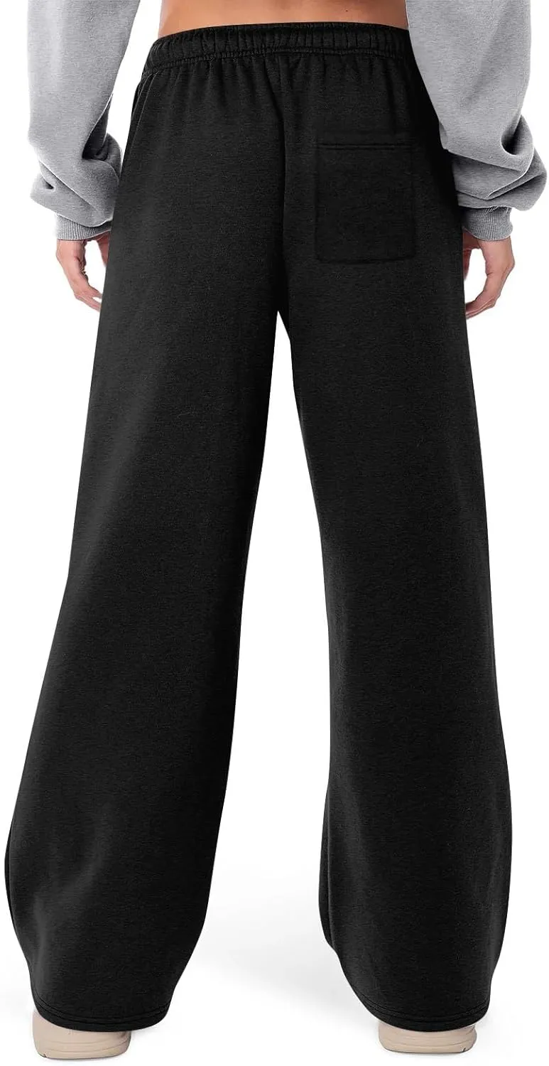 Womens Wide Leg Sweatpants Casual Comfy Drawstring Low Rise Lounge Pants Baggy Fleece Joggers with Pockets