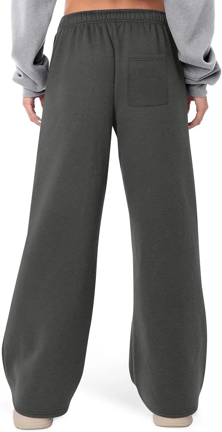 Womens Wide Leg Sweatpants Casual Comfy Drawstring Low Rise Lounge Pants Baggy Fleece Joggers with Pockets