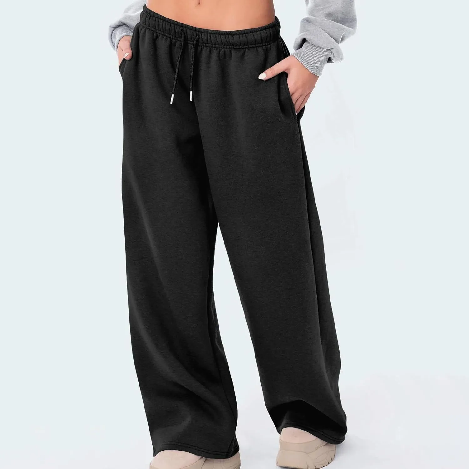 Womens Wide Leg Sweatpants Casual Comfy Drawstring Low Rise Lounge Pants Baggy Fleece Joggers with Pockets