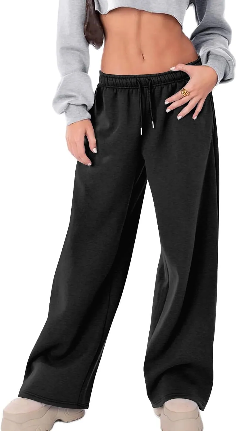 Womens Wide Leg Sweatpants Casual Comfy Drawstring Low Rise Lounge Pants Baggy Fleece Joggers with Pockets