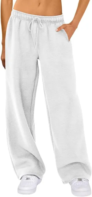 Womens Wide Leg Sweatpants Casual Comfy Drawstring Low Rise Lounge Pants Baggy Fleece Joggers with Pockets