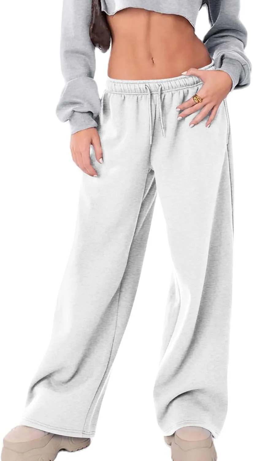 Womens Wide Leg Sweatpants Casual Comfy Drawstring Low Rise Lounge Pants Baggy Fleece Joggers with Pockets