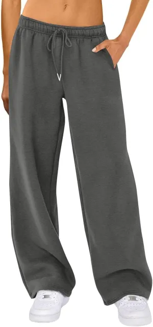 Womens Wide Leg Sweatpants Casual Comfy Drawstring Low Rise Lounge Pants Baggy Fleece Joggers with Pockets