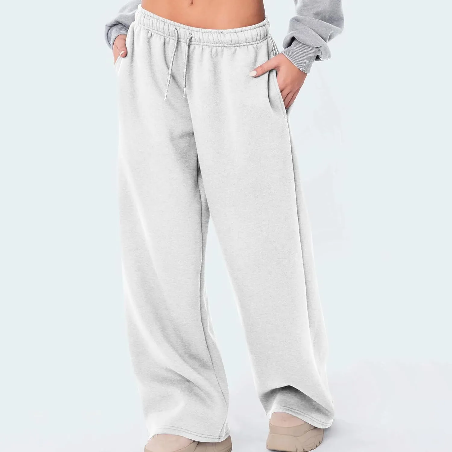 Womens Wide Leg Sweatpants Casual Comfy Drawstring Low Rise Lounge Pants Baggy Fleece Joggers with Pockets