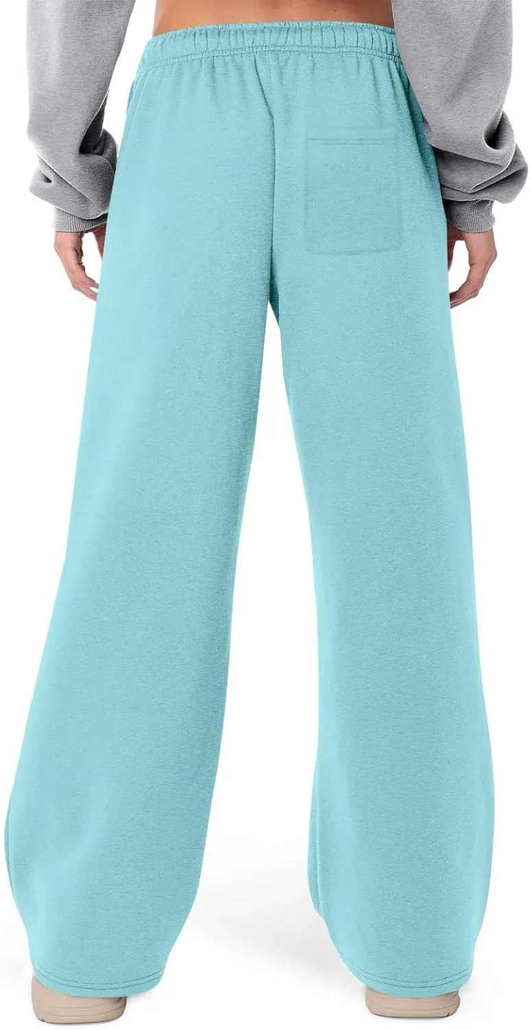 Womens Wide Leg Sweatpants Casual Comfy Drawstring Low Rise Lounge Pants Baggy Fleece Joggers with Pockets