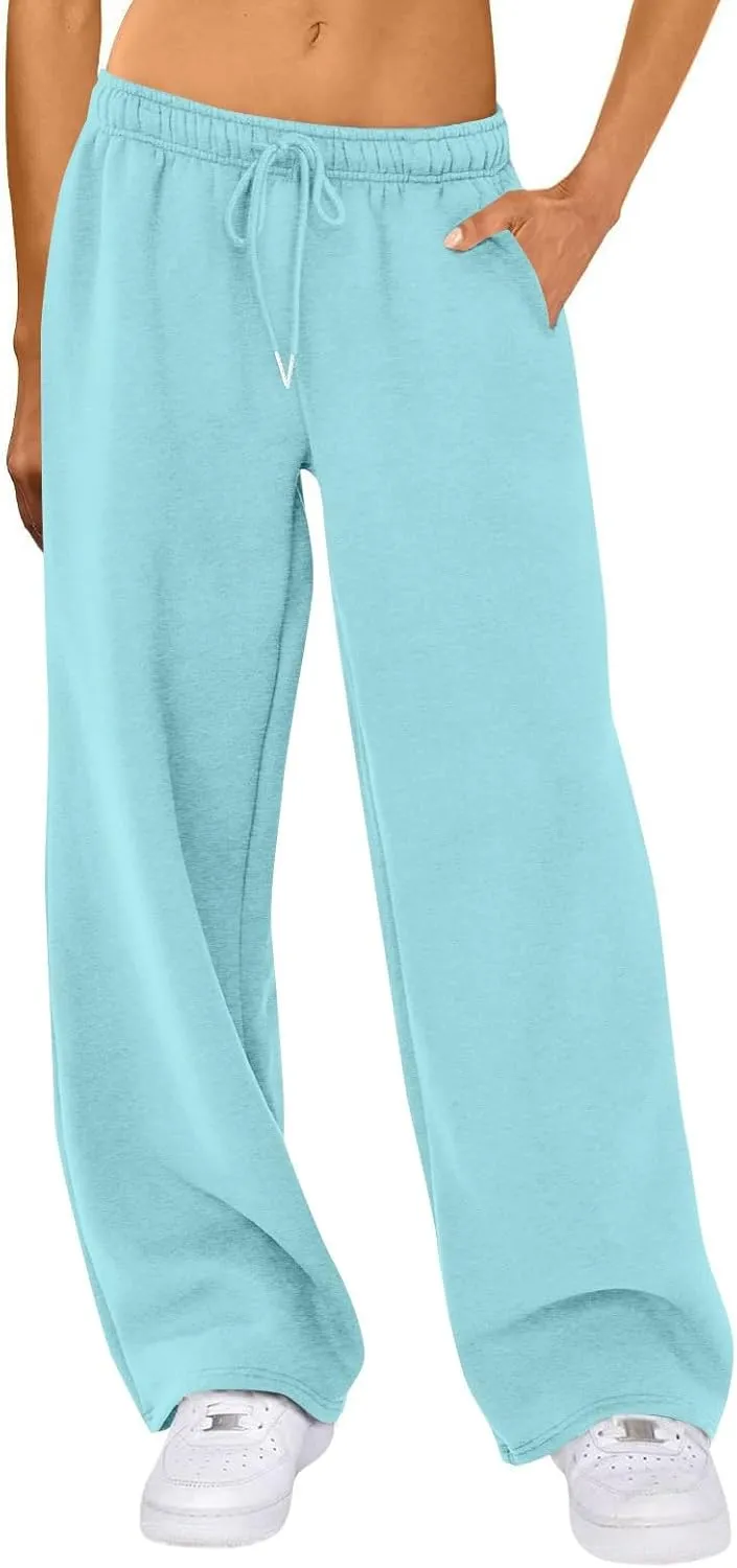 Womens Wide Leg Sweatpants Casual Comfy Drawstring Low Rise Lounge Pants Baggy Fleece Joggers with Pockets