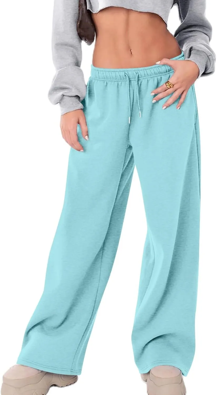 Womens Wide Leg Sweatpants Casual Comfy Drawstring Low Rise Lounge Pants Baggy Fleece Joggers with Pockets