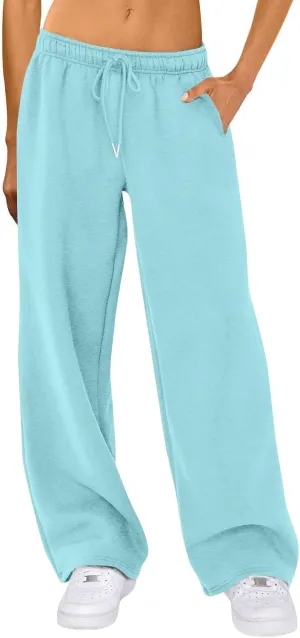 Womens Wide Leg Sweatpants Casual Comfy Drawstring Low Rise Lounge Pants Baggy Fleece Joggers with Pockets