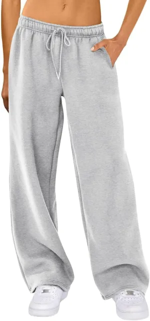 Womens Wide Leg Sweatpants Casual Comfy Drawstring Low Rise Lounge Pants Baggy Fleece Joggers with Pockets