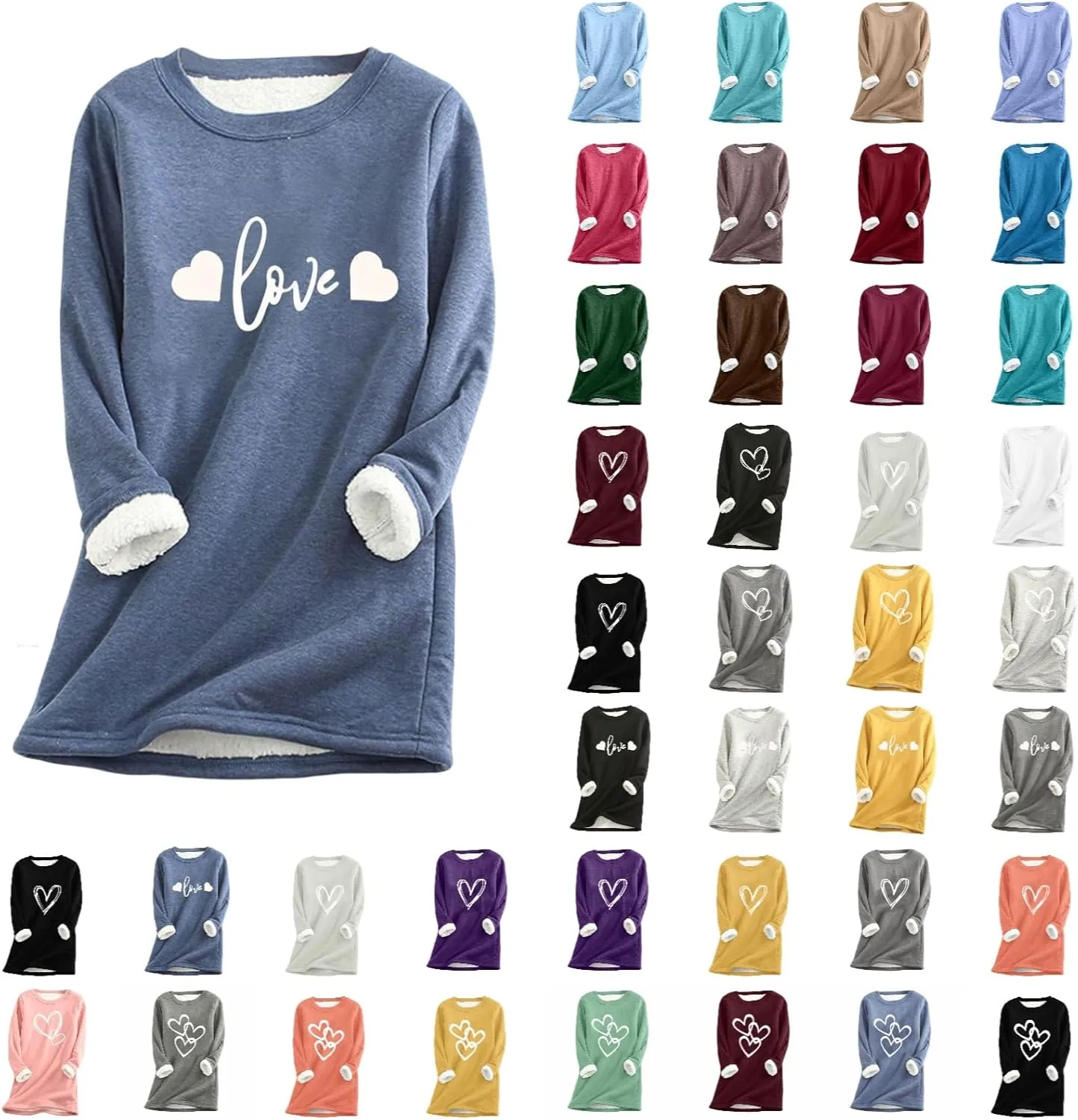 Women's Winter Warm Sherpa Lined Fleece Crewneck Letter Printed Sweatshirt Pullover Loungewear Tunic Tops