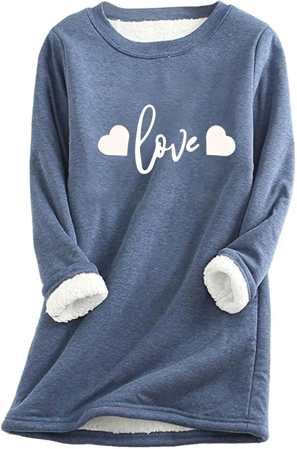 Women's Winter Warm Sherpa Lined Fleece Crewneck Letter Printed Sweatshirt Pullover Loungewear Tunic Tops