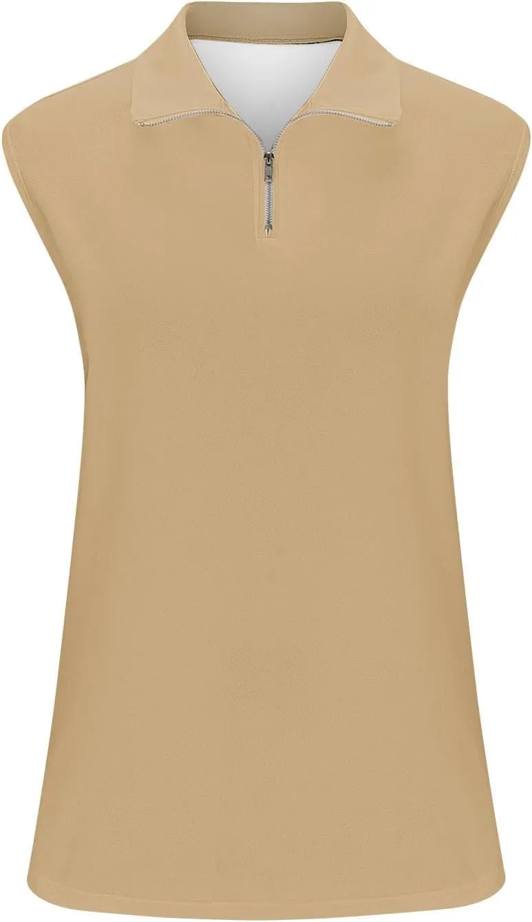 Women's Zip Up Tank Tops Sleeveless Golf Shirts Business Casual Tunics Top Mesh Athletic Workout Quick Dry Shirt