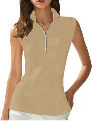 Women's Zip Up Tank Tops Sleeveless Golf Shirts Business Casual Tunics Top Mesh Athletic Workout Quick Dry Shirt