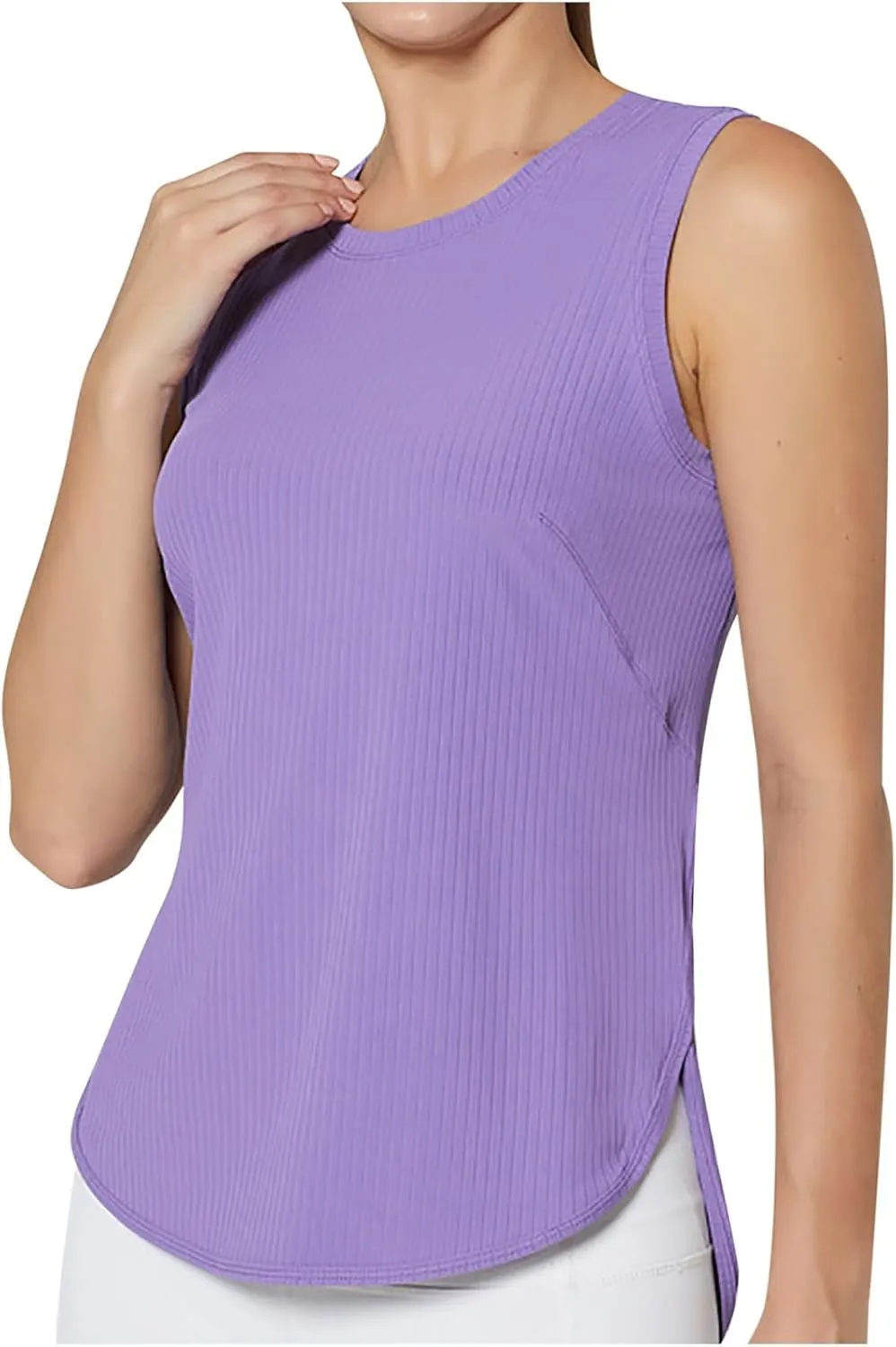 Workout Tank Tops for Woman Quick Dry Running Athletic Tanks High Low Hem Side Slit Yoga Vest Exercise Ribbed Shirts