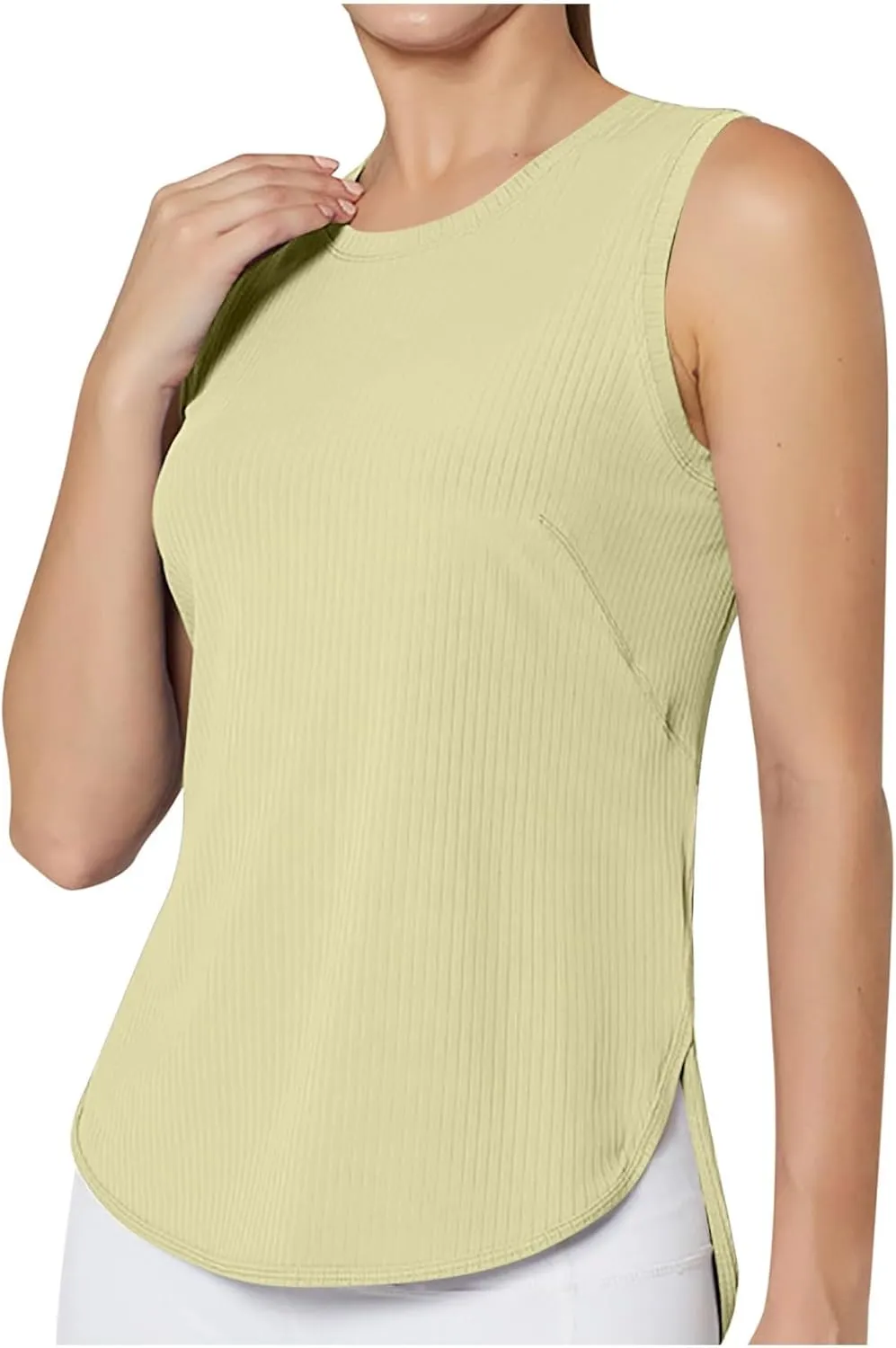 Workout Tank Tops for Woman Quick Dry Running Athletic Tanks High Low Hem Side Slit Yoga Vest Exercise Ribbed Shirts