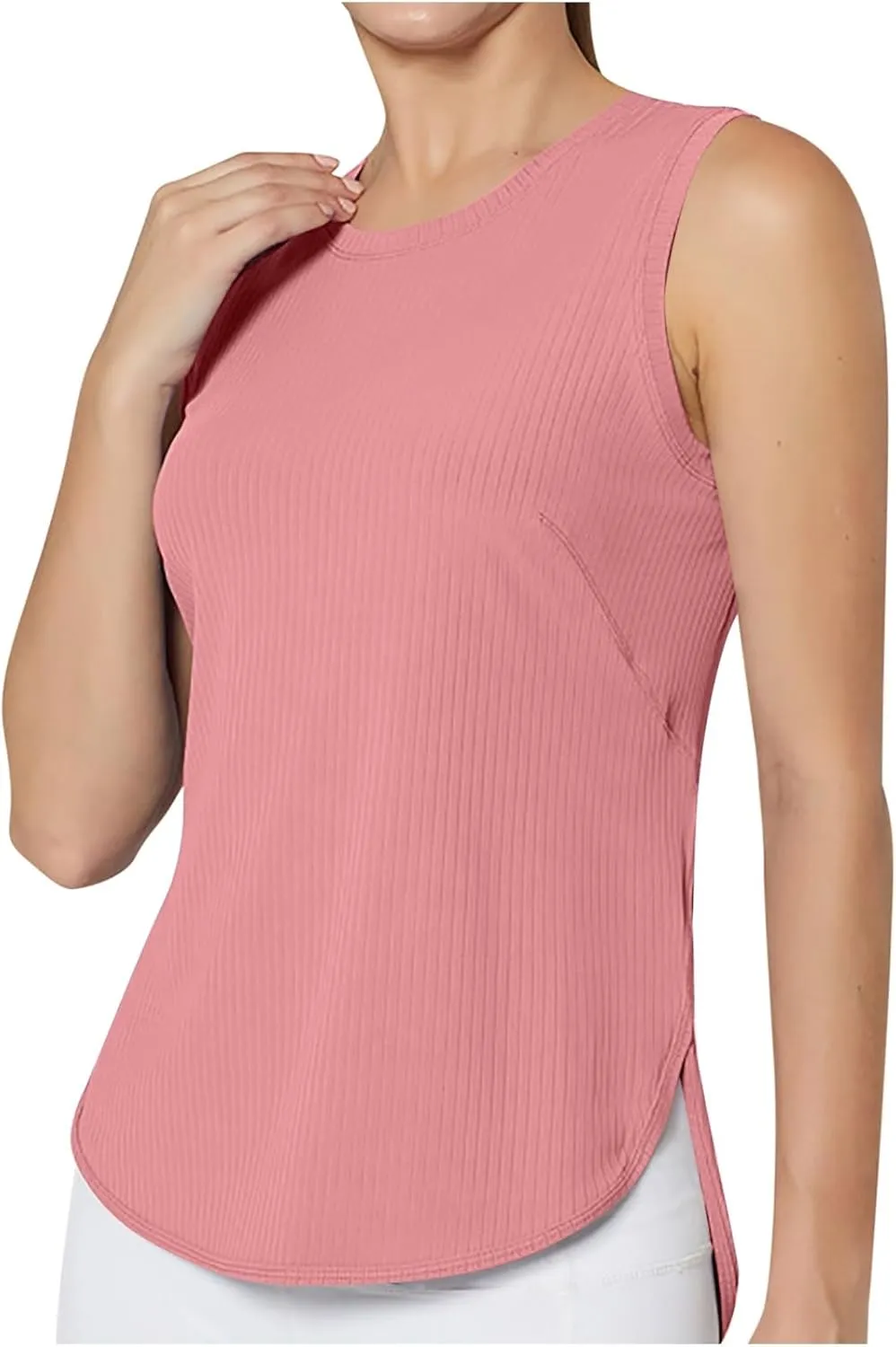 Workout Tank Tops for Woman Quick Dry Running Athletic Tanks High Low Hem Side Slit Yoga Vest Sports Exercise Tops
