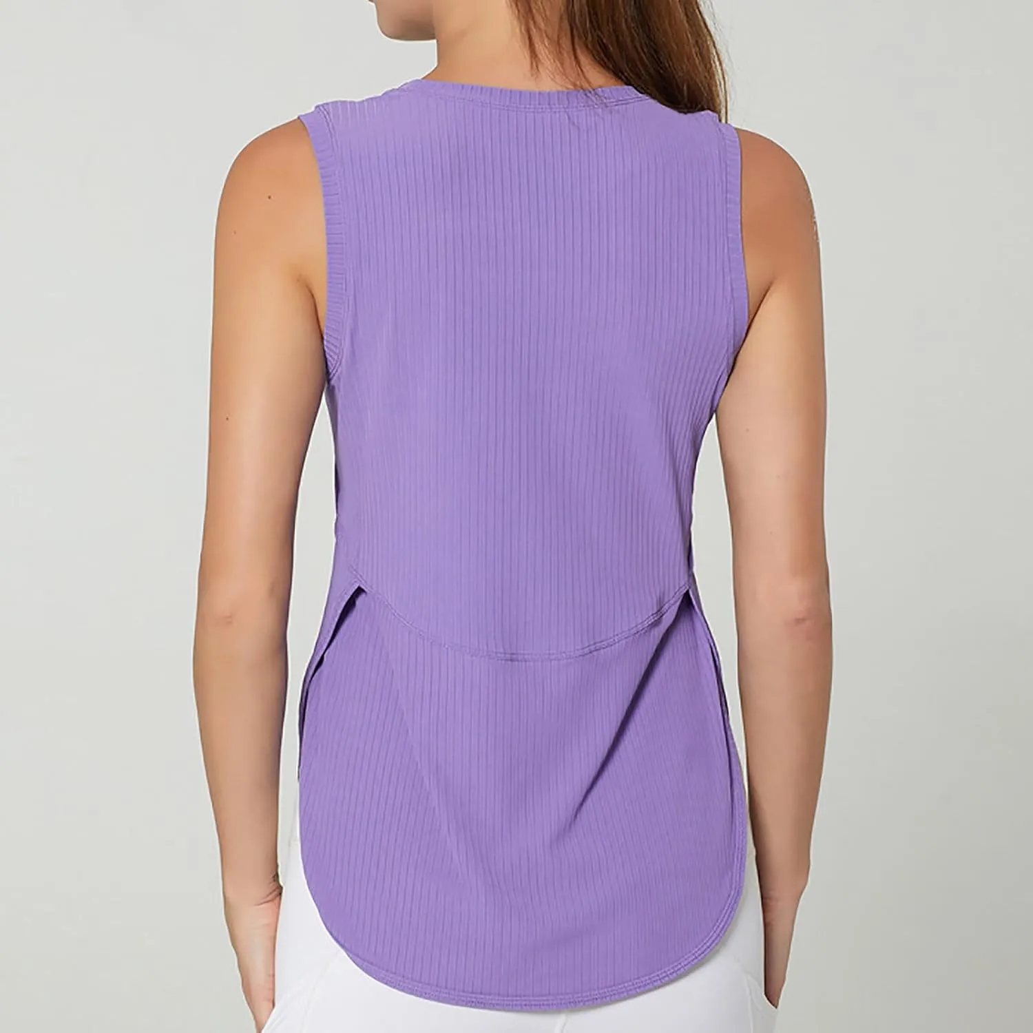 Workout Tank Tops for Woman Quick Dry Running Athletic Tanks High Low Hem Side Slit Yoga Vest Sports Exercise Tops