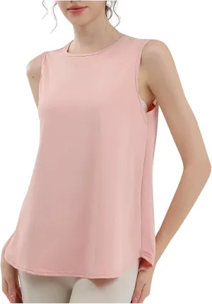 Workout Tank Tops for Women Sleeveless Athletic Yoga Gym Tees Quick Dry Loose Sports Shirts Mesh Back Pleated Top