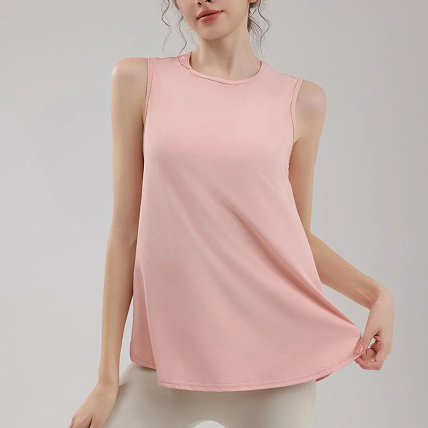 Workout Tank Tops for Women Sleeveless Athletic Yoga Gym Tees Quick Dry Loose Sports Shirts Mesh Back Pleated Top