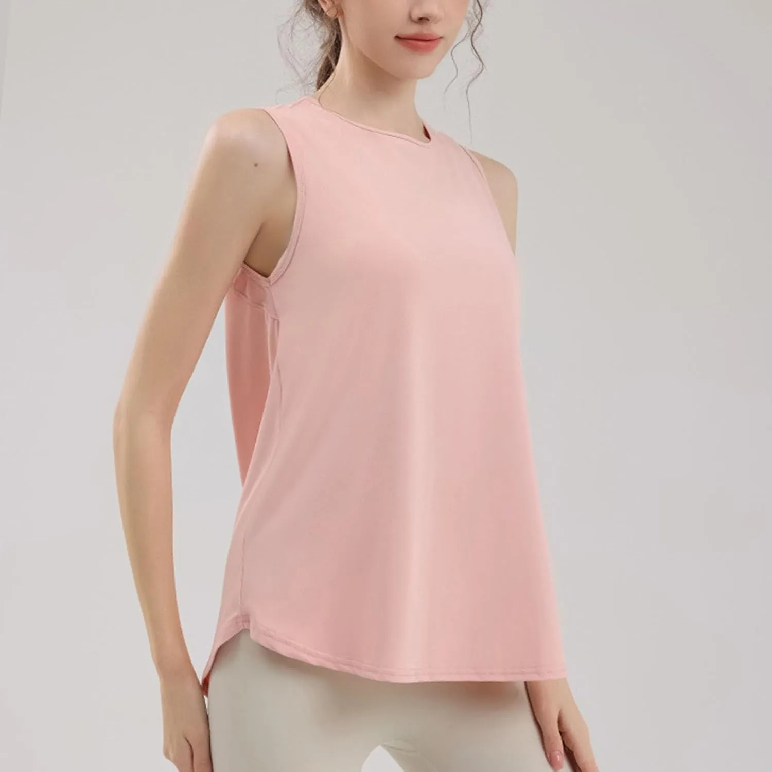 Workout Tank Tops for Women Sleeveless Athletic Yoga Gym Tees Quick Dry Loose Sports Shirts Mesh Back Pleated Top