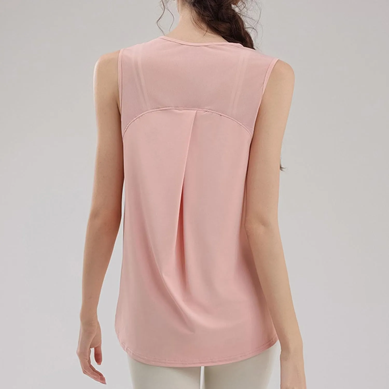 Workout Tank Tops for Women Sleeveless Athletic Yoga Gym Tees Quick Dry Loose Sports Shirts Mesh Back Pleated Top