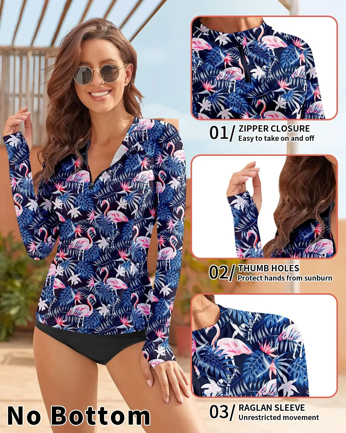WOWENY Women's Rash Guard UPF 50  Long Sleeve Swim Shirts Thumb Holes UV Sun Protection Bathing Suit Swimsuit No Bottoms&Bras