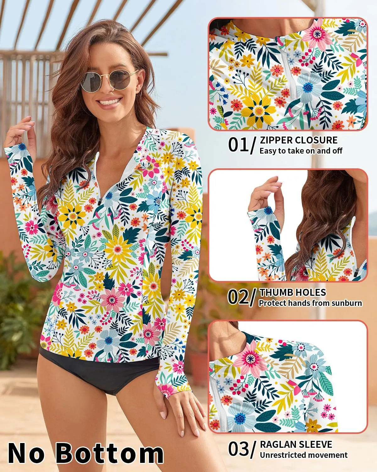WOWENY Women's Rash Guard UPF 50  Long Sleeve Swim Shirts Thumb Holes UV Sun Protection Bathing Suit Swimsuit No Bottoms&Bras