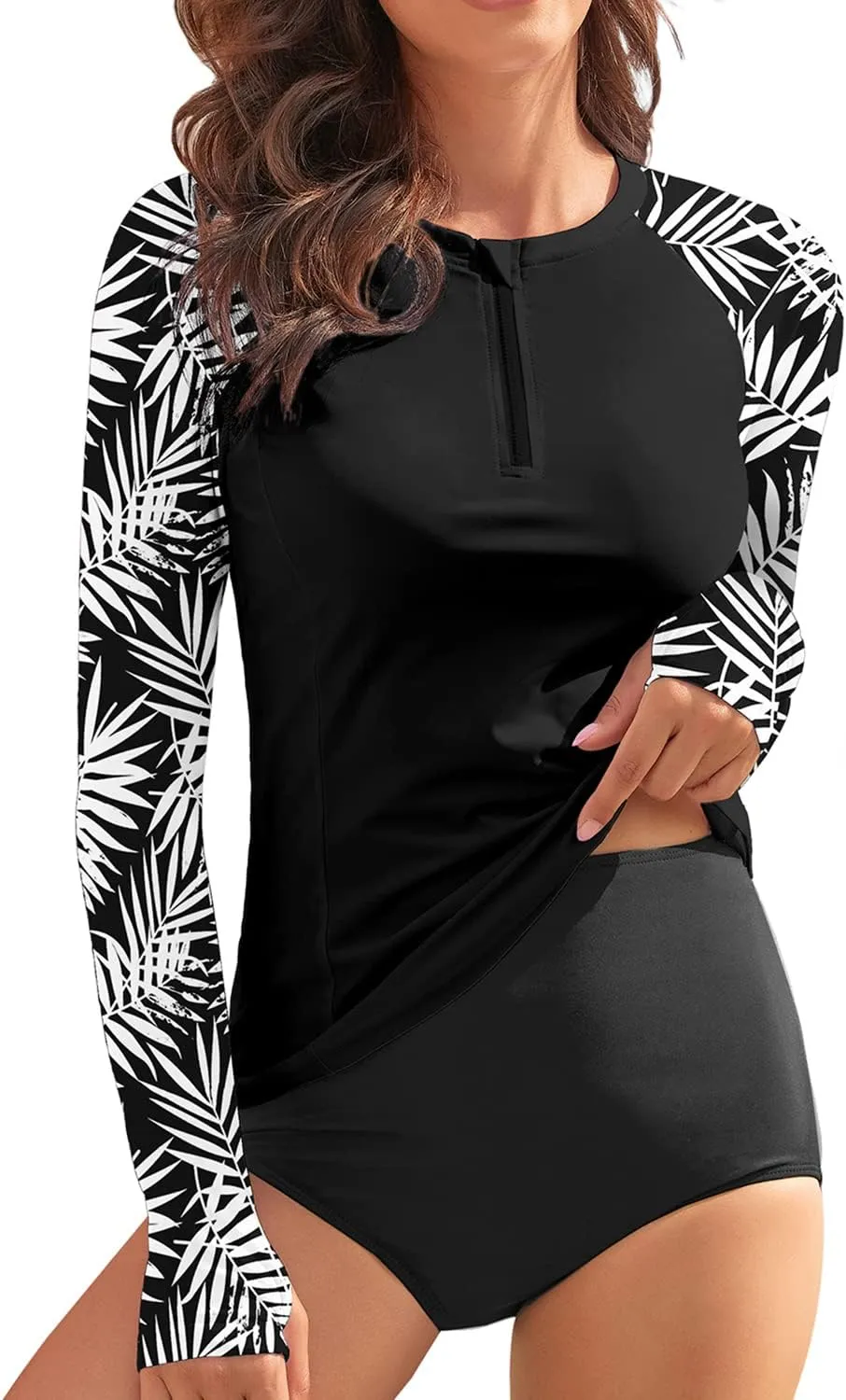 WOWENY Women's Rash Guard UPF 50  Long Sleeve Swim Shirts Thumb Holes UV Sun Protection Bathing Suit Swimsuit No Bottoms&Bras