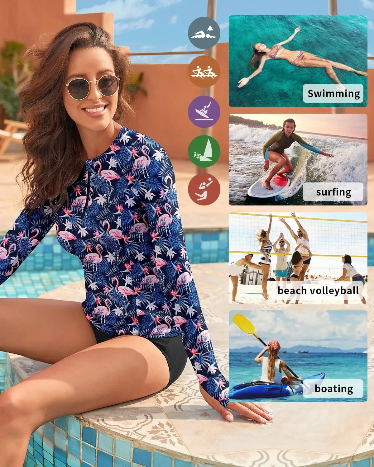 WOWENY Women's Rash Guard UPF 50  Long Sleeve Swim Shirts Thumb Holes UV Sun Protection Bathing Suit Swimsuit No Bottoms&Bras