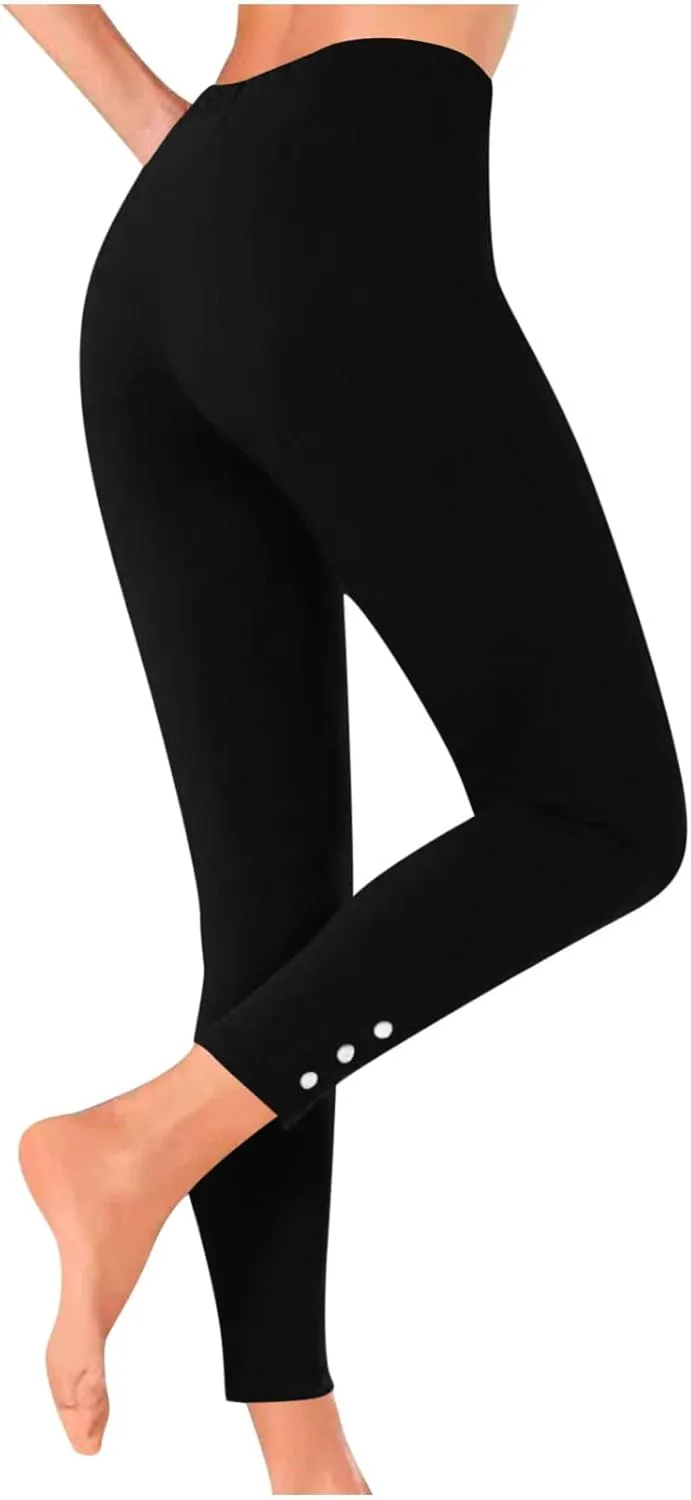 Xiaojmake Cinched Ankle Leggings with Button Accents Tummy Control High Waist Yoga Pants Athletic Yoga Leggings Loungewear