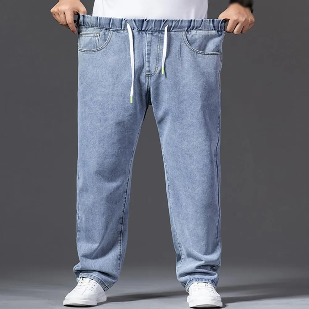 XYGJZ Men's Baggy Jeans Loose Fit Casual Elastic Waist Straight Leg Denim Trousers
