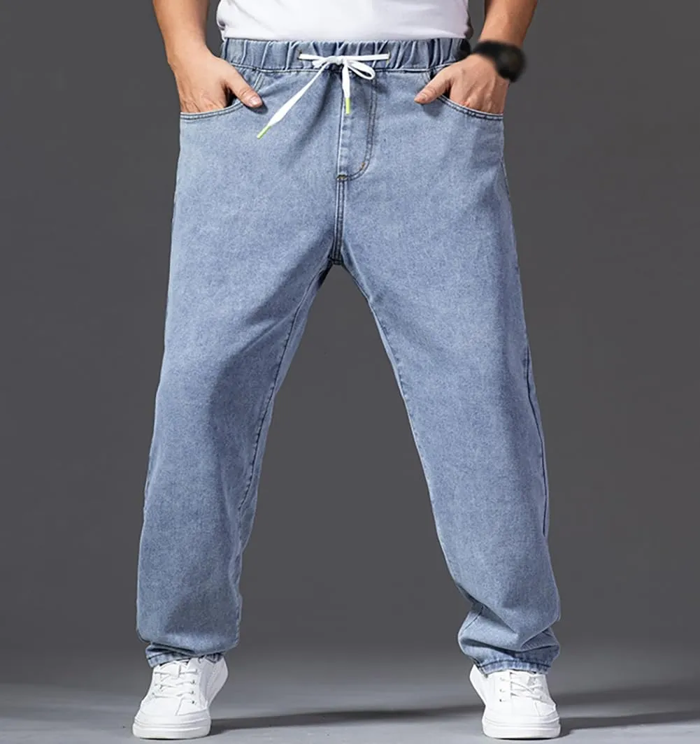 XYGJZ Men's Baggy Jeans Loose Fit Casual Elastic Waist Straight Leg Denim Trousers