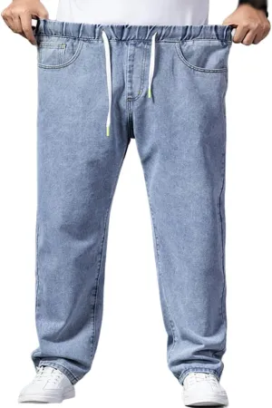 XYGJZ Men's Baggy Jeans Loose Fit Casual Elastic Waist Straight Leg Denim Trousers