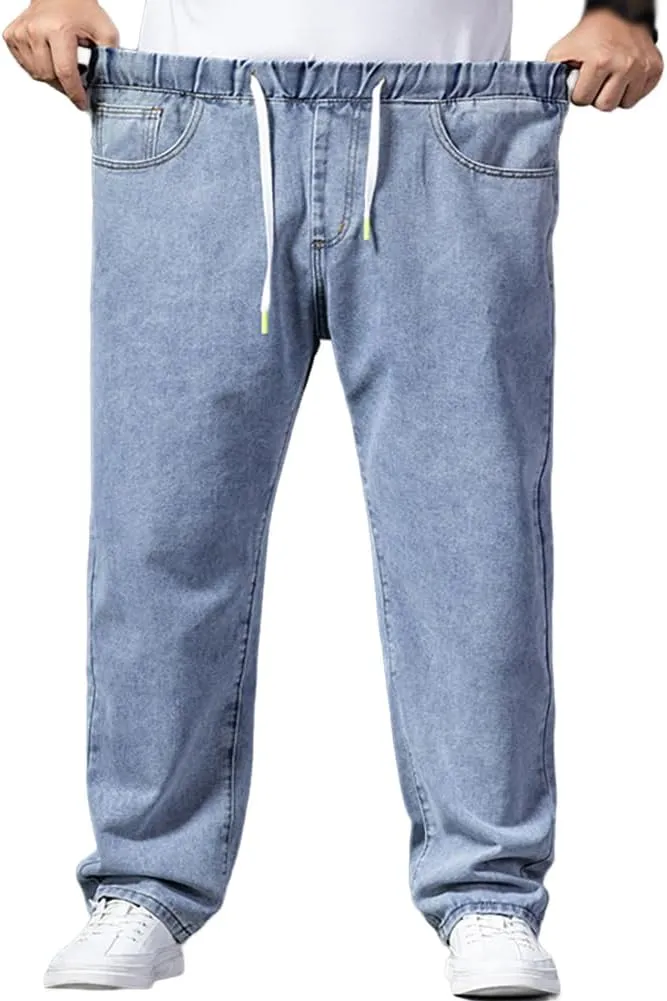 XYGJZ Men's Baggy Jeans Loose Fit Casual Elastic Waist Straight Leg Denim Trousers